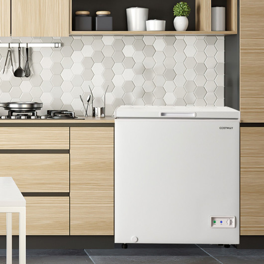 Compact 5 Cu Ft Chest Freezer with Basket and Wheels