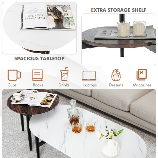 Modern White Nesting Coffee Tables with Storage Shelf (Set of 2) 3 Modern White Nesting Coffee Tables with Storage Shelf (Set of 2) - Image 3