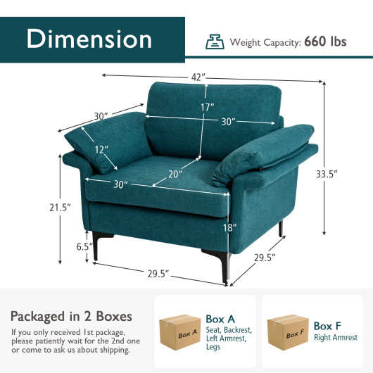 Modern Fabric Accent Chair with Cushions and Metal Legs 5 Modern Fabric Accent Chair with Cushions and Metal Legs - Image 5