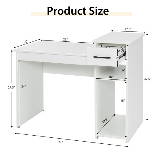 White Computer Desk with Drawer, Shelf, and Smooth Wood Finish 5 White Computer Desk with Drawer, Shelf, and Smooth Wood Finish - Image 5