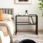 Reversible C Shaped End Table with Wooden Shelf Brown 14 Reversible C Shaped End Table with Wooden Shelf Brown