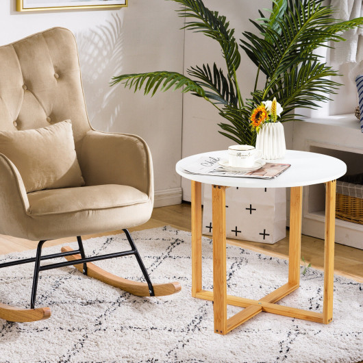 Multifunctional Round End Table with Bamboo Legs and X Base 2 Multifunctional Round End Table with Bamboo Legs and X Base - Image 2