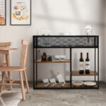 Rustic Brown Industrial Console Table with Wire Basket and Shelves 8 Rustic Brown Industrial Console Table with Wire Basket and Shelves