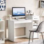 White Computer Desk with Drawer, Shelf, and Smooth Wood Finish 9 White Computer Desk with Drawer, Shelf, and Smooth Wood Finish