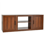 Farmhouse TV Stand with Adjustable Shelves and Faux Fireplace Slot