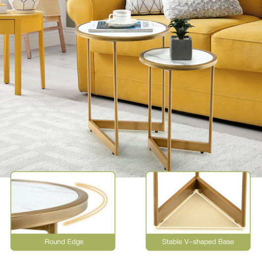 White Marble Nesting Coffee Tables with Gold Frame (Set of 2) 7 White Marble Nesting Coffee Tables with Gold Frame (Set of 2) - Image 7