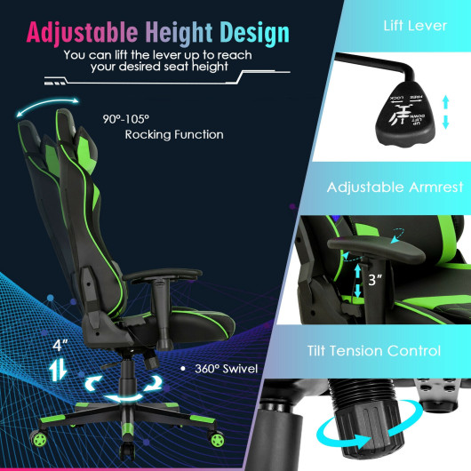 Adjustable RGB Gaming Chair with LED Lights and Ergonomic Design