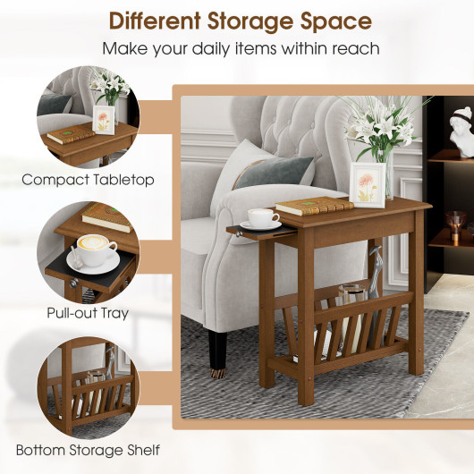 Compact 2 Tier End Table with Tray and Wood Legs 6 Compact 2 Tier End Table with Tray and Wood Legs - Image 6