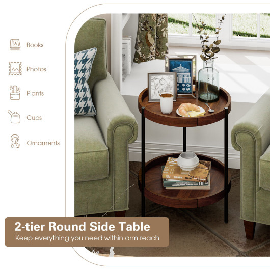 Retro 2 Tier End Table with Bottom Shelf for Storage 3 Retro 2 Tier End Table with Bottom Shelf for Storage - Image 3