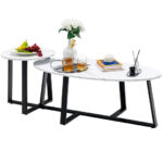 Faux Marble Nesting Coffee Table Set with Black Legs (Set of 2)
