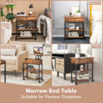 Lift Top End Table with Charging Station and Wheels Rustic Brown