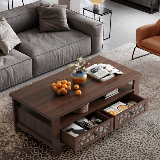Modern Coffee Table with Storage Drawers and Open Shelf 6 Modern Coffee Table with Storage Drawers and Open Shelf - Image 6