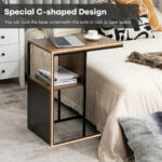 Reversible C Shaped End Table with Wooden Shelf Brown 9 Reversible C Shaped End Table with Wooden Shelf Brown
