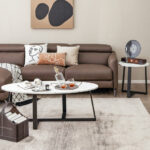 Faux Marble Nesting Coffee Table Set with Black Legs (Set of 2)
