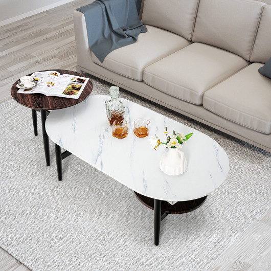 Modern White Nesting Coffee Tables with Storage Shelf (Set of 2) 7 Modern White Nesting Coffee Tables with Storage Shelf (Set of 2) - Image 7