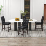 Button Tufted Bar Stools with Rubber Wood Legs (Set of 2)