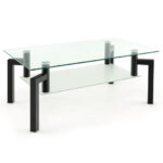 Modern 2-Tier Glass Coffee Table with Metal Legs Black 10 Modern 2-Tier Glass Coffee Table with Metal Legs Black