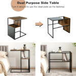 Reversible C Shaped End Table with Wooden Shelf Brown 12 Reversible C Shaped End Table with Wooden Shelf Brown