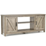 Natural Wood 59 Inch TV Stand with Storage Cabinets