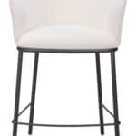 Ivory Teddy Fabric Barstool with Black Steel Frame and Armrest