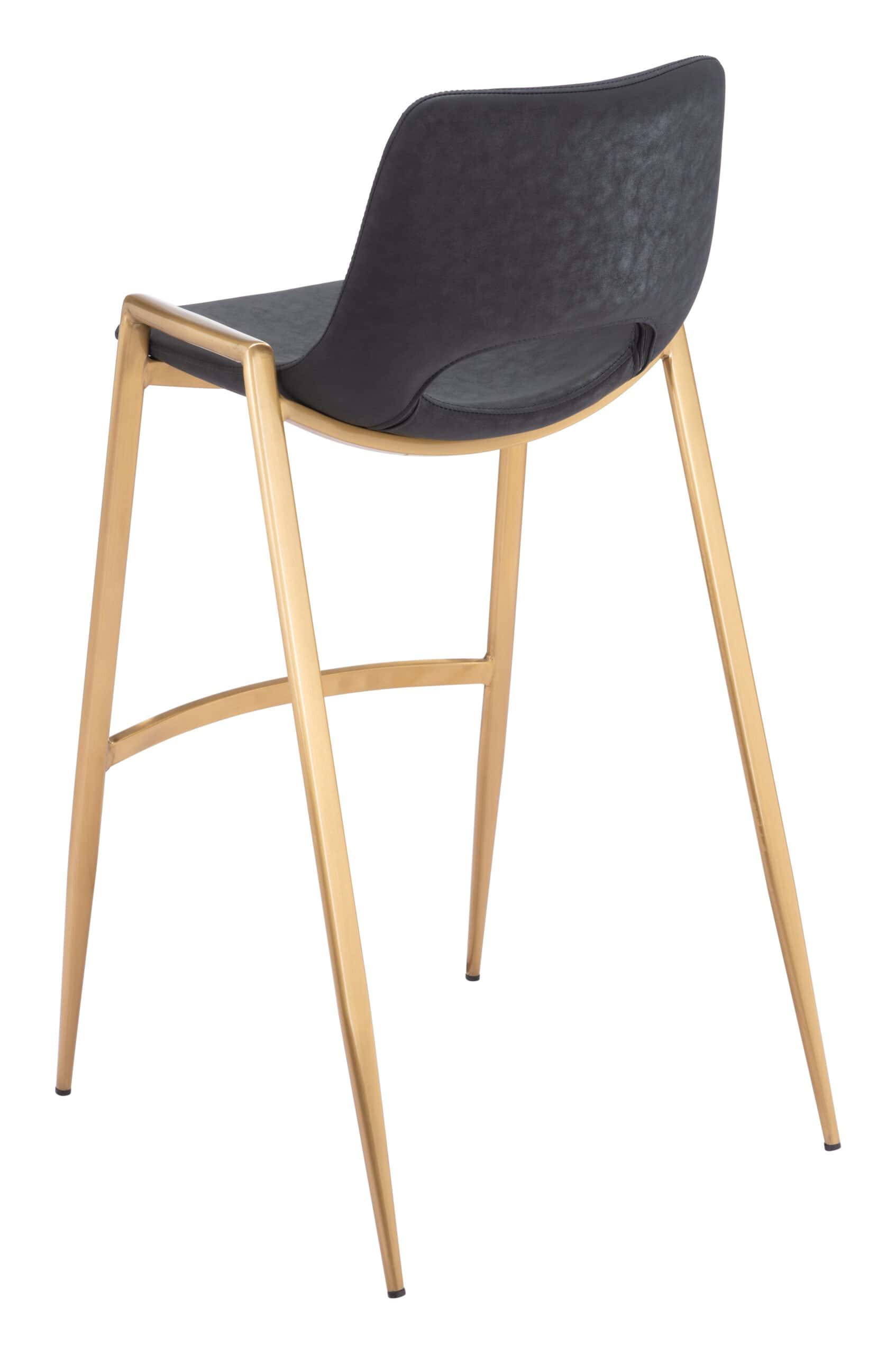 Mid-Century Modern Black and Gold Barstools with Footrest (Set of 2)