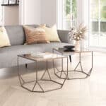 Bronze Glam Square Coffee Table Set with Rubber Feet Protection (Set of 2)