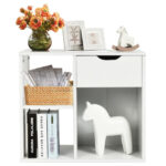Modern 2-Tier Wooden Side Table with Drawer and Shelves