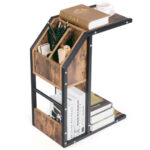 Industrial C Shape End Table with Storage Space and Shelves