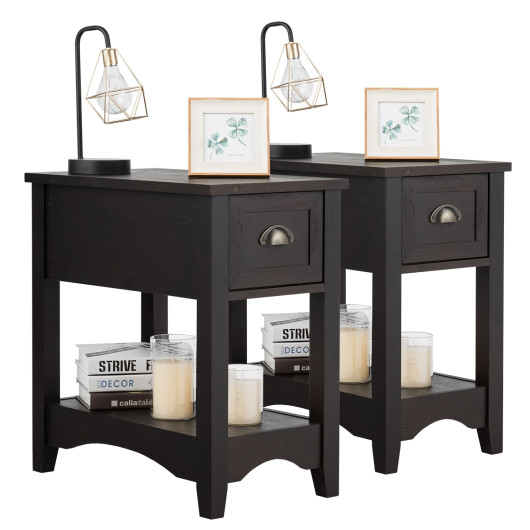 Retro Narrow End Table with Drawer and Shelf (Set of 2) 3 Retro Narrow End Table with Drawer and Shelf (Set of 2) - Image 3