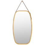 Adjustable Bamboo Wall Mirror with Leather Strap and Hook