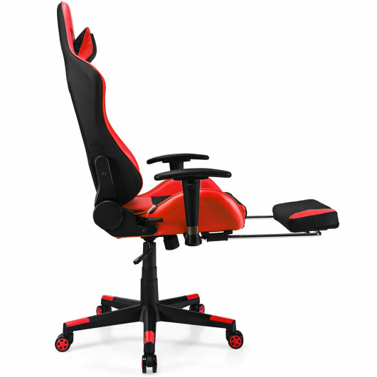 Red PU Leather Gaming Chair with USB Massage, Headrest, and Footrest 6 Red PU Leather Gaming Chair with USB Massage, Headrest, and Footrest - Image 6