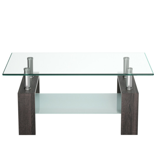 Modern Tempered Glass Coffee Table with Shelf and Storage 4 Modern Tempered Glass Coffee Table with Shelf and Storage - Image 4