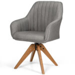 Swivel Linen Accent Chair with Beech Wood Legs