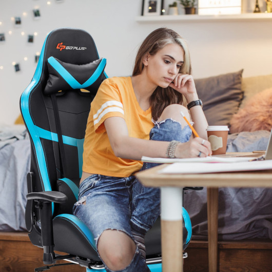 Massage Gaming Chair with Reclining Backrest and Footrest Blue 6 Massage Gaming Chair with Reclining Backrest and Footrest Blue - Image 6