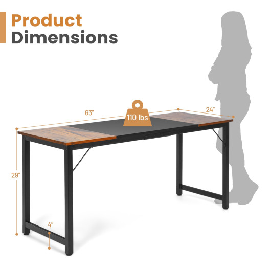 63 Inch Rustic Brown and Black Splice Computer Desk 5 63 Inch Rustic Brown and Black Splice Computer Desk - Image 5