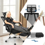 Ergonomic Recliner Mesh Office Chair with Adjustable Footrest Black