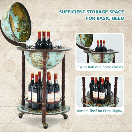 Antique Globe Bar Cart with Wine Storage and Shelf 7 Antique Globe Bar Cart with Wine Storage and Shelf - Image 7