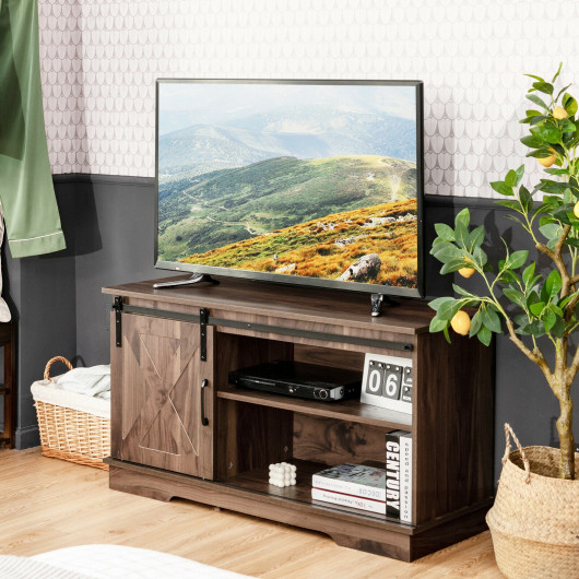Farmhouse Sliding Barn Door TV Stand Dark Walnut 43 Inches 7 Farmhouse Sliding Barn Door TV Stand Dark Walnut 43 Inches - Image 7