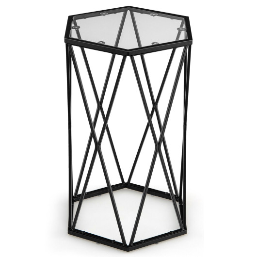 Hexagonal Glass Top End Table with Metal Frame 3 Hexagonal Glass Top End Table with Metal Frame - Image 3
