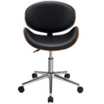Mid-Century Adjustable Black Leather Office Chair with Swivel Base