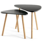 Modern Nesting Coffee Tables Triangular MDF Bamboo Legs (Set of 2) 8 Modern Nesting Coffee Tables Triangular MDF Bamboo Legs (Set of 2)