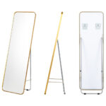 Gold Full Length Wall Mirror with Stand and Wall Mount
