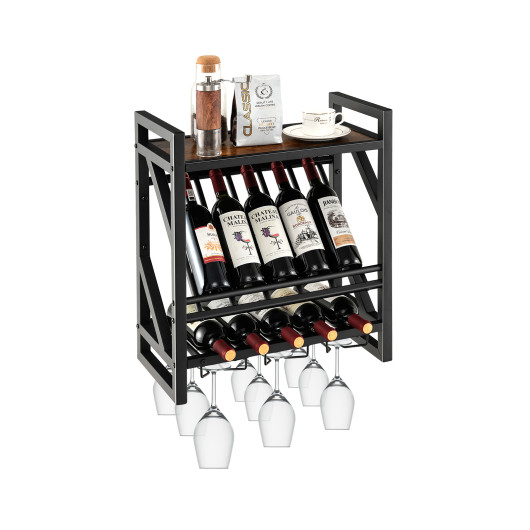 Wall Mounted Wine Rack with Glass Holder for 10 Bottles 2 Wall Mounted Wine Rack with Glass Holder for 10 Bottles - Image 2
