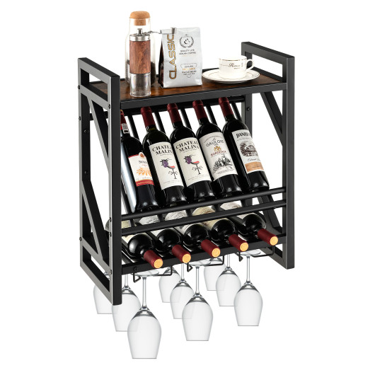 Wall Mounted Wine Rack with Glass Holder for 10 Bottles 5 Wall Mounted Wine Rack with Glass Holder for 10 Bottles - Image 5