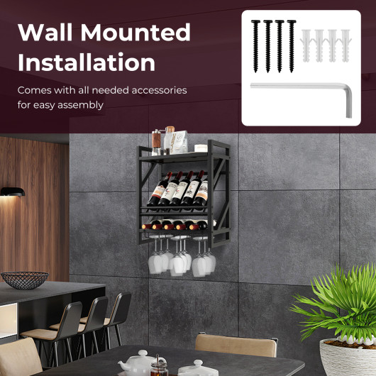 Wall Mounted Wine Rack with Glass Holder for 10 Bottles 6 Wall Mounted Wine Rack with Glass Holder for 10 Bottles - Image 6