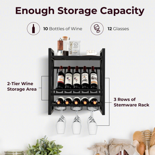 Wall Mounted Wine Rack with Glass Holder for 10 Bottles 7 Wall Mounted Wine Rack with Glass Holder for 10 Bottles - Image 7