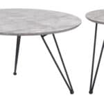 Modern Gray & Black Round Coffee Table Set with Steel Frame (2-Piece)