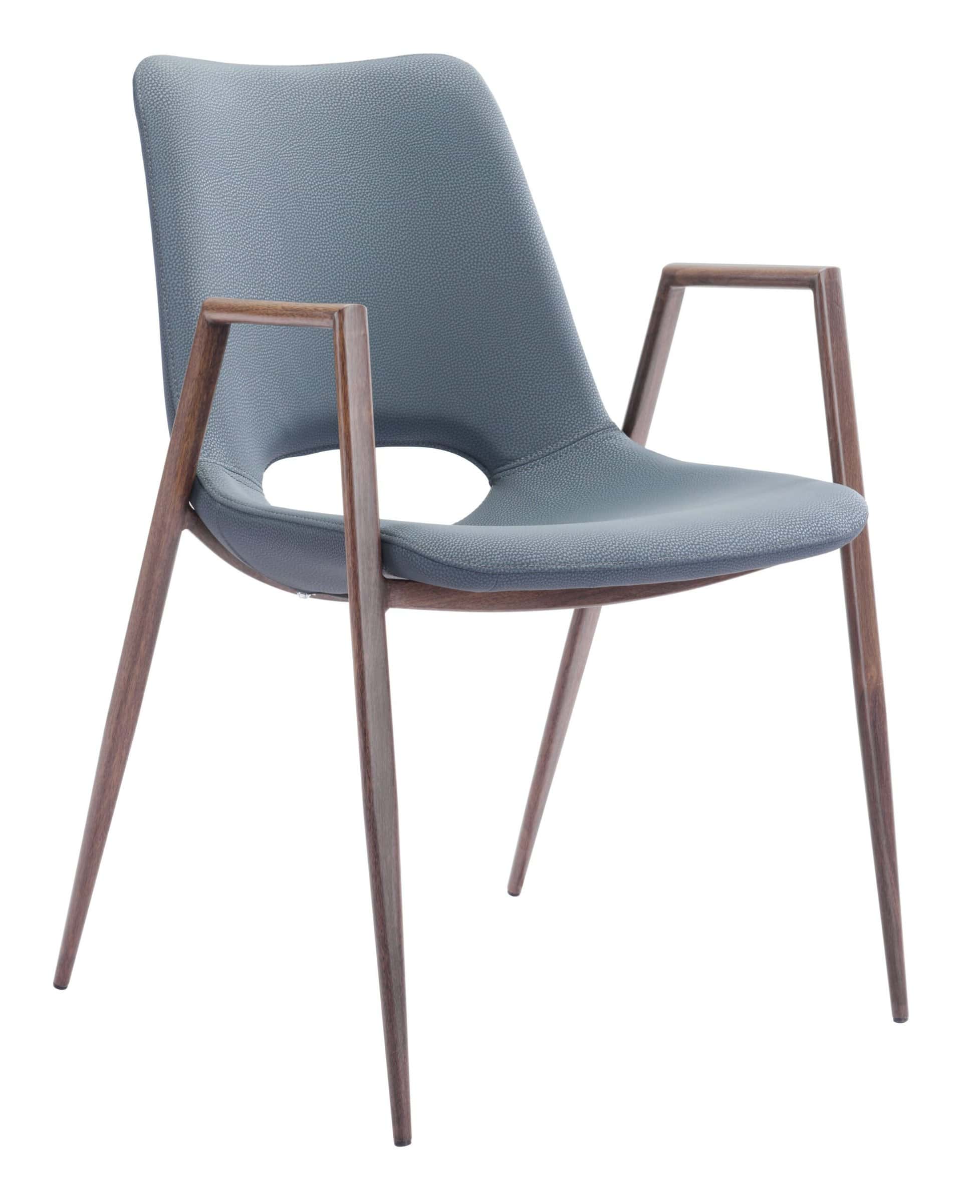 Mid Century Modern Dining Chair Faux Leather Walnut Legs (Set of 2)