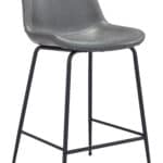 Gray Mid-Century Modern Counter Stool with Faux Leather and Steel Frame