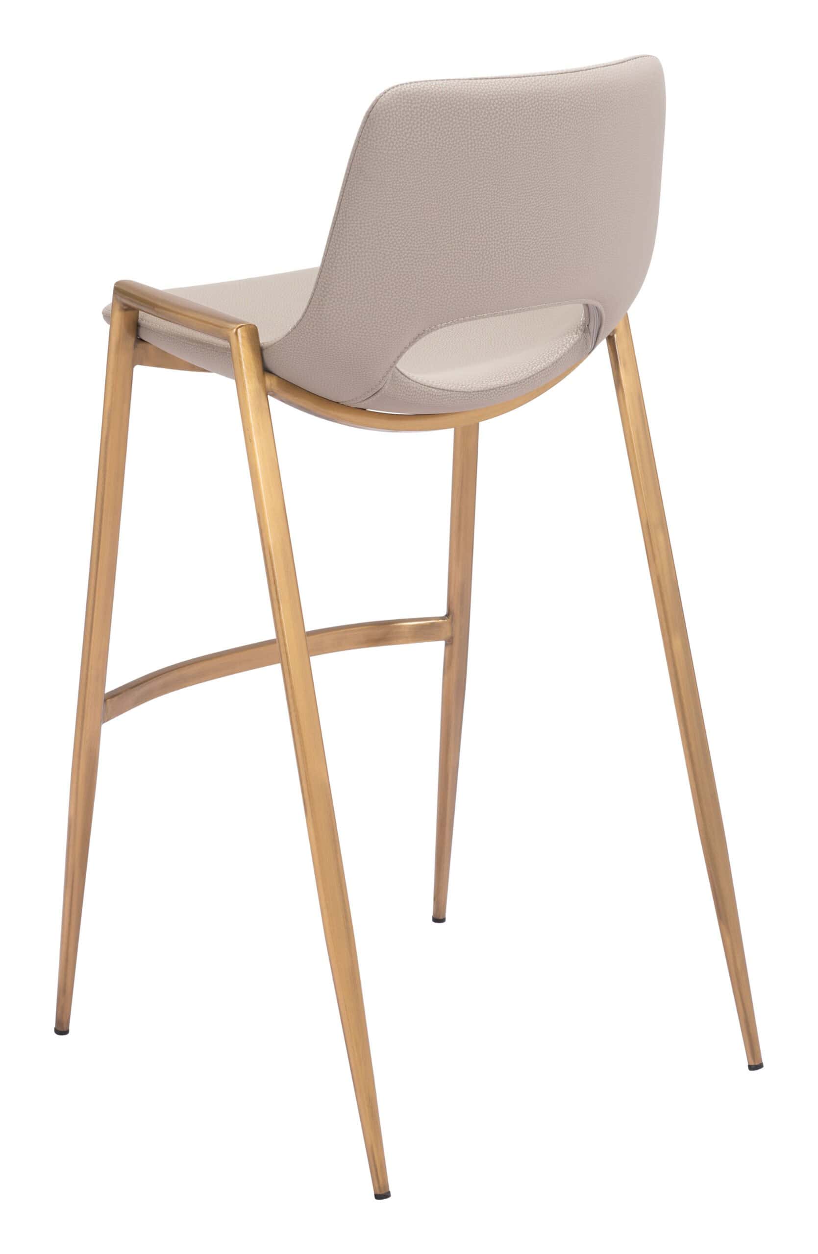 Beige Faux Leather Barstool with Gold Frame and Footrest (Set of 2)